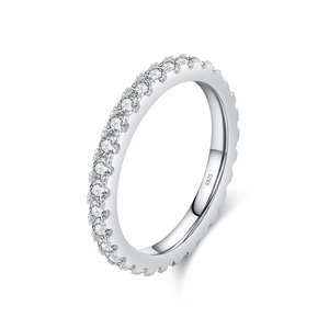 Classic S925 sterling silver eternity ring with pavé-set moissanite diamonds in silver