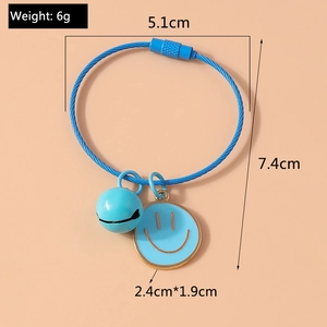 Blue bell and smiley face keychain with dimensions 7.4cm length and 6g weight details