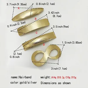 Punk style irregular alloy hair clips in gold and silver with brushed metal texture