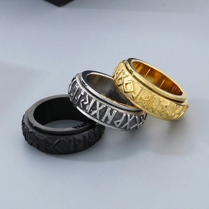 Norse Rune Spinner Ring For Men Retro Viking Stainless Steel Rotatable Band Punk Style Finger Jewelry Gift