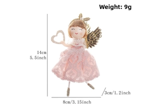 Détails des dimensions pour ange en dentelle rose avec hauteur de 14cm et poids de 9g
