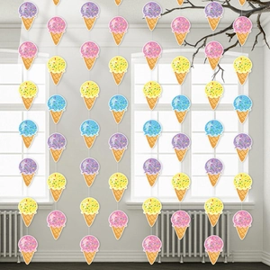 Summer Party Ice Cream Hanging Ornament String Paper Banner Hawaii Beach Theme Birthday Backdrop Decor Colorful Novelty