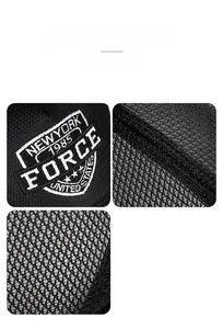 Detailed close-up of breathable black mesh fabric and vintage New York embroidery on cap