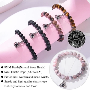 Natural 8mm stone bead bracelets with heart projection charm for men and women