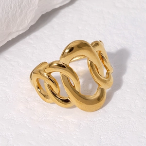 Minimalist gold chain style geometric stainless steel ring with polished finish