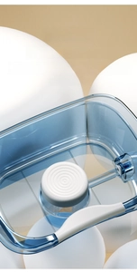Detail showing the ergonomic blue transparent basin with a white TPE soft neck cushion
