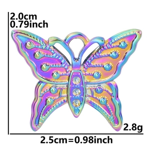 Rainbow stainless steel butterfly pendant with dimensions 2.0x2.5cm and 2.8g weight