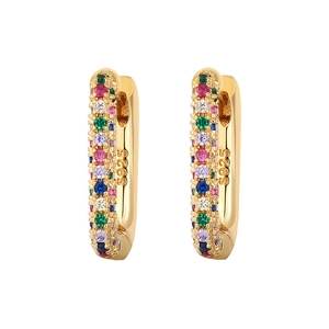Luxurious 18K gold plated S925 silver hoop earrings with colorful zircon gemstones