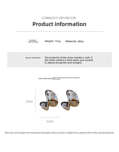 Detailed view of silver-tone C-shaped curved earrings with dimensions and weight specs