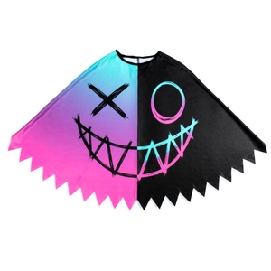 Halloween skeleton cape with pink and blue gradient design and smiling face pattern