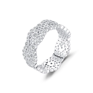 S925 sterling silver hollow honeycomb wide ring with brilliant zircon stones