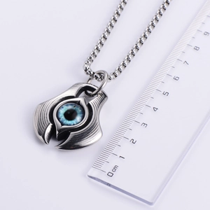 Blue Evil Eye pendant necklace in silver stainless steel with 3.5cm mechanical design