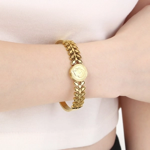 Vintage 18K Gold Plated Stainless Steel Bangle Bracelet Heart Clover Angel Crown Enamel Rhinestone Luxury Jewelry Women