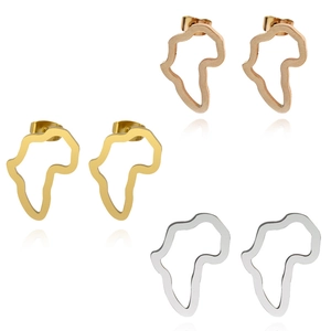 Boucles d'oreilles carte d'Afrique en acier inoxydable doré, argenté et rose doré