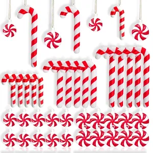 38-piece red and white striped Christmas candy cane and peppermint swirl ornament set