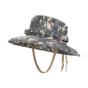 Digital camo outdoor boonie hat with wide brim, adjustable wind cord and air vents