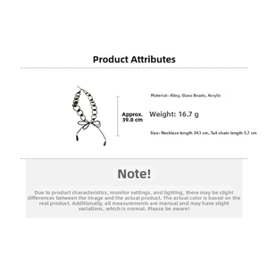 Detailed chart of bowknot glass bead necklace with 39.8cm length and alloy material
