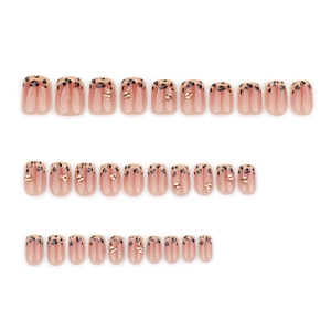 French leopard print press-on nails with gold rhinestones on 30 pieces set