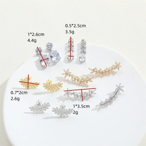 Collection of retro leaf and floral earrings with cubic zirconia and exact dimensions