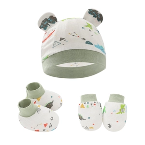 Set neonato 3 pezzi con cappello, calzini e muffole con dinosauri colorati a cartone