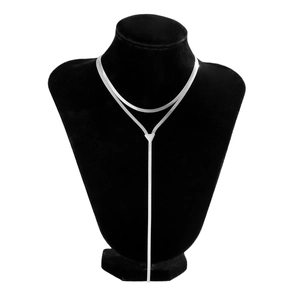 Silver snake chain choker necklace featuring layered double style and triangle charm detail