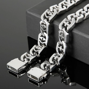 Men's punk titanium steel bracelet featuring double layer cross hollowed design links