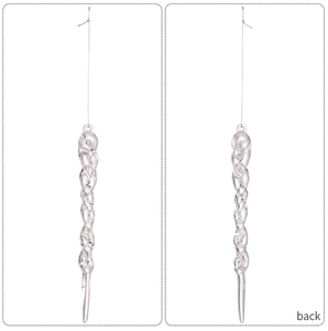 Detail view showing front and back of pink acrylic icicle ornaments for Christmas tree
