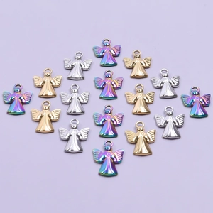 DIY angel pendant charms in gold, silver, and rainbow steel finish for jewelry making
