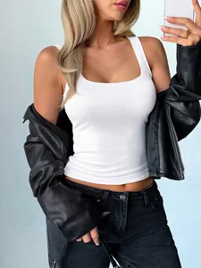 Women Solid Color Square Neck Tank Top Sleeveless Slim Fit Ribbed Knit Y2K Sexy Casual Base Layer Vest