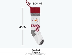Detailed view of a knitted snowman Christmas stocking measuring 46cm with a 15cm opening