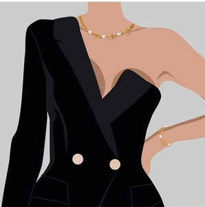 Détail d'un ensemble collier et bracelet en or avec perles blanches et fermoir OT