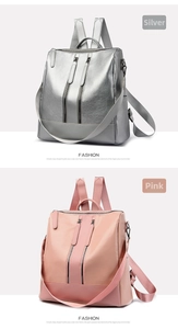 Chic silver and pink faux leather anti-theft backpacks with dual zip design