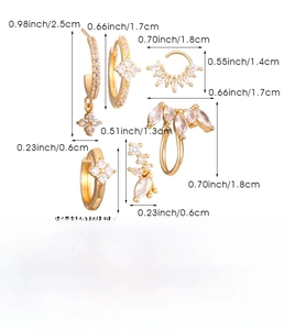 Detailed size measurement showing varied earring studs and clips set in copper material