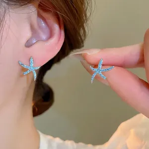 Orecchini A Lobo Stella Marina Con Zircone Blu E Silver Earring Post In Rame Gioielli Per Donna