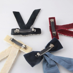 Velvet bow hair clips with faux pearl trim in black, burgundy, white and blue