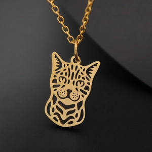 Minimalist 18K gold cat head cutout pendant necklace with polished O-chain for women