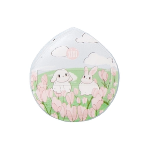 Cute teardrop-shaped makeup puff with cartoon rabbit and tulip floral design