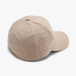 Beige quick-dry baseball cap with laser-cut ventilation holes and reinforced brim