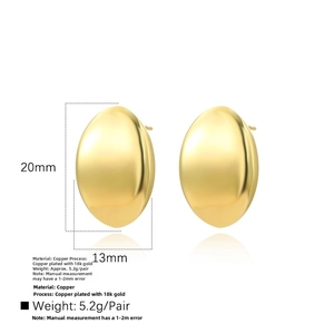 Detailed macro view showing the 20mm height and 13mm width of these 18k gold plated earrings