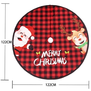 Classic 122cm red and black plaid Christmas tree skirt with Santa and elk patterns