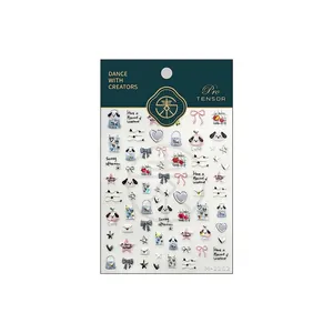 Minimalist cute dog nail art stickers with bows and stars on white card M-1182