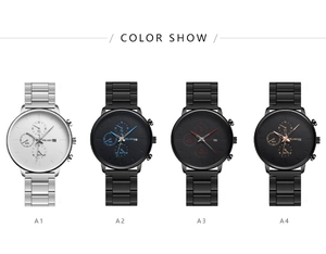 Business quartz watches for men with steel bands in four different color variants