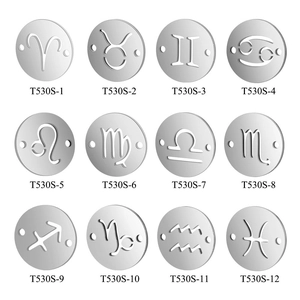 Stainless Steel Zodiac Sign Pendants Round Hollow Out Constellation Connectors For DIY Necklace Bracelet Jewelry Making