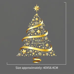 Gold Christmas tree wall sticker with snowflakes and Merry Christmas text 40x58cm