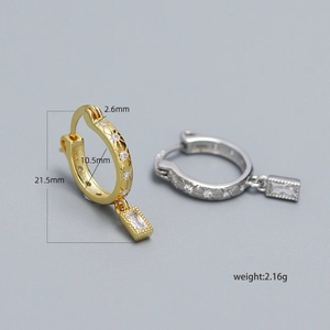 Elegant s925 silver star hoop earrings with sparkling zircon dangles and size dimensions