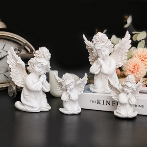 European Style Praying Cherub Angel Sculpture Figurine Resin Desktop Ornament Retro White Home Decor Office Art Gift