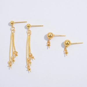 Pair of S925 silver snake chain tassel earring findings in polished gold finish