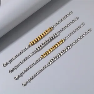 Cuban Link Bracelet Stainless Steel Curb Chain Two Tone Gold Silver Hip Hop Punk Fashion Jewelry For Men Women Daily Wear
