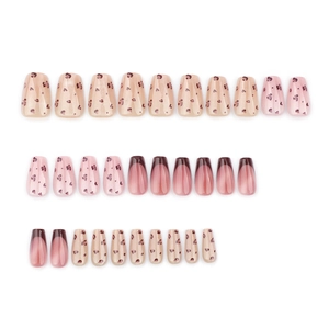 Leopard print and deep red gradient coffin press-on nails set with 24 pieces
