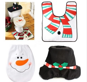 Christmas snowman toilet seat cover, rug, and tissue box set for holiday bathroom decor